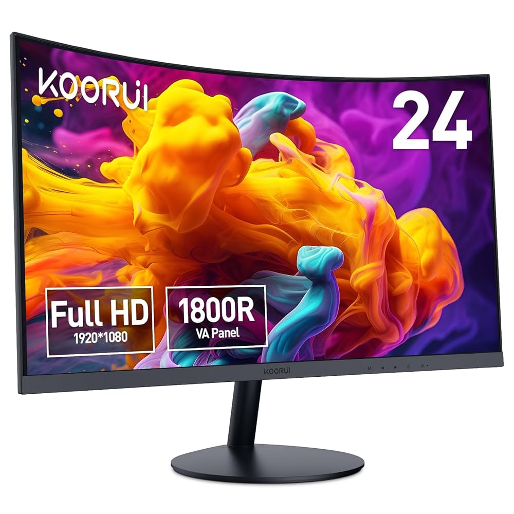 KOORUI 湾曲モニター 23.6 インチ 24N5C Amazon.com: KOORUI 24 inch Curved Monitor, Full HD 1080P